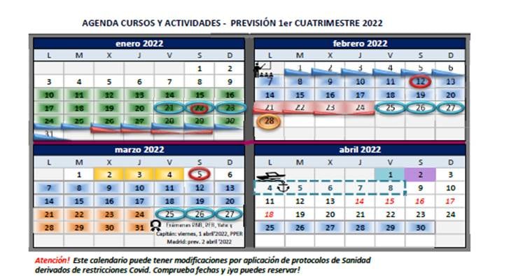 CALENDARIO CERTIFICADOS ESPECIALIDAD ENERO-ABRIL 2022